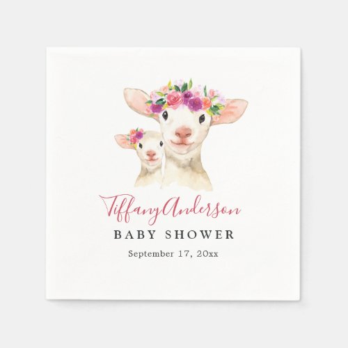 Sweet Mom And Baby Lamb Floral Baby Shower Napkin