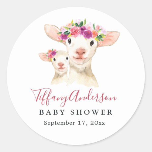 Sweet Mom And Baby Lamb Floral Baby Shower Sticker