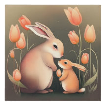 Sweet Mom and Baby Rabbit