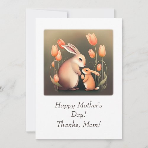 Sweet Mom and Baby Rabbit Thank You Card