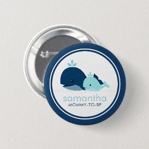 Sweet Mom and Baby Whales "Mom-to-be" Baby Shower Button