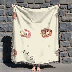 Sweet Mom And Baby With Name Green  Throw Blanket