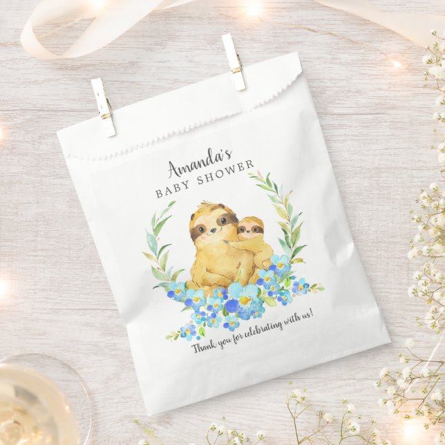 Sweet Mom & Baby Sloth Shower Favor Bags (Clipped)