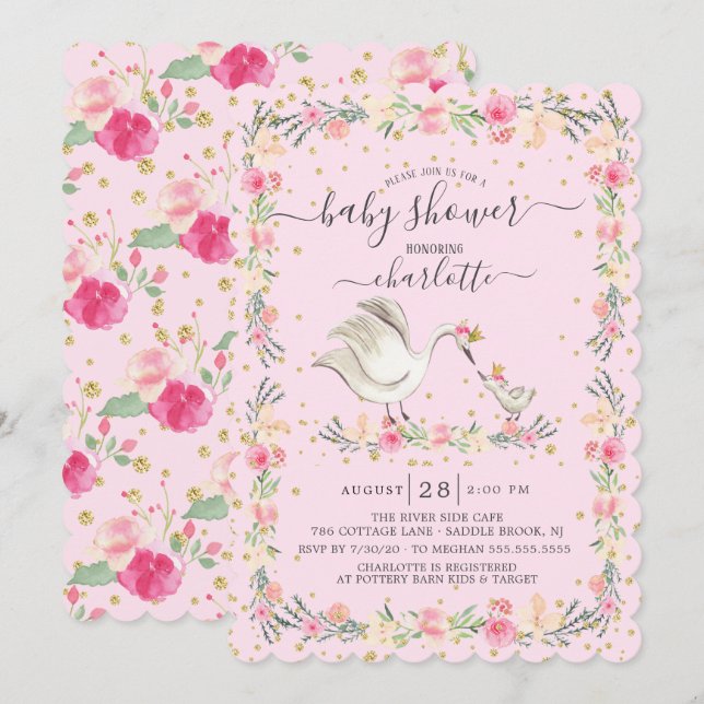 Sweet Mom & Baby Swan Baby Shower Invitation (Front/Back)