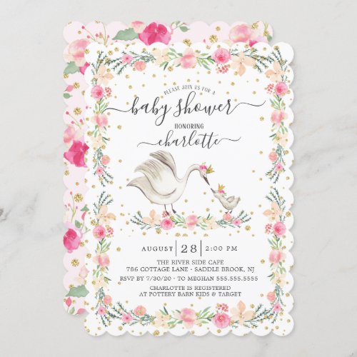 Sweet Mom  Baby Swan Baby Shower Invitation