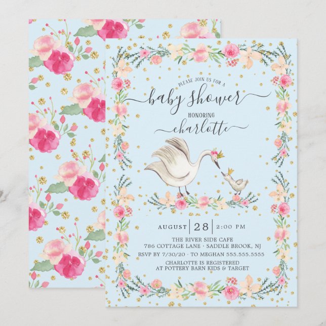 Sweet Mom & Baby Swan Baby Shower Invitation (Front/Back)