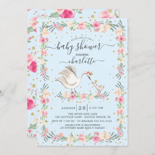 Sweet Mom  Baby Swan Baby Shower Invitation