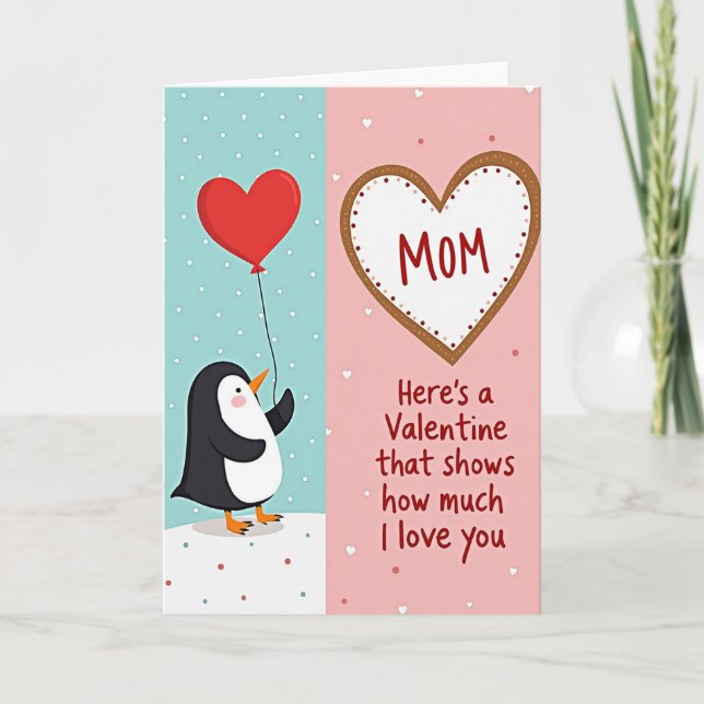 Sweet Mom Valentine Penguin Card (Front)