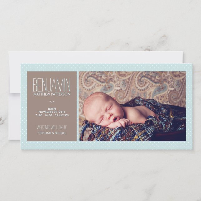 Sweet Moment Photo Baby Boy Birth Announcement (Front)