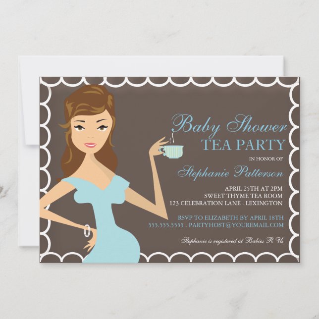 Sweet Mommy Baby Shower Tea Party Invitation Blue (Front)