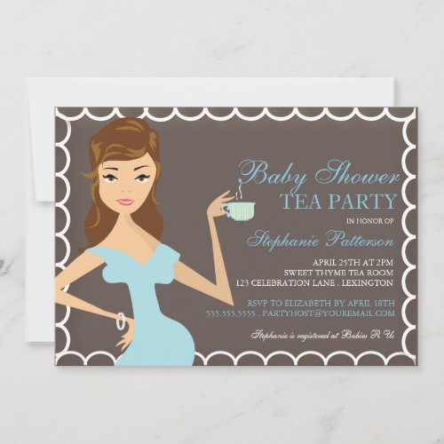 Sweet Mommy Baby Shower Tea Party Invitation Blue