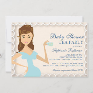 Sweet Mommy Baby Shower Tea Party Invitation Blue