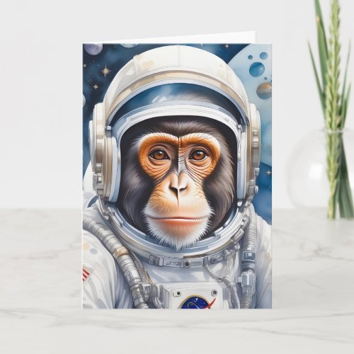 Sweet Monkey Astronaut in Outer Space Portrait Card
