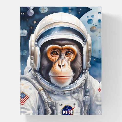 Sweet Monkey Astronaut in Outer Space Portrait Paperweight