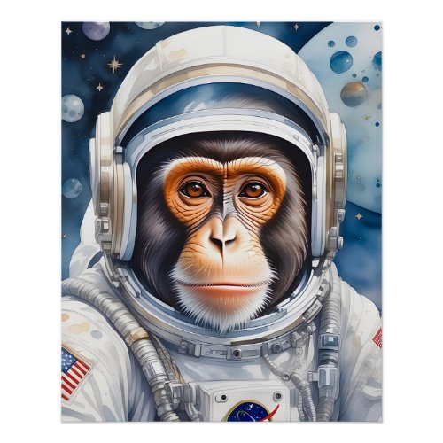 Sweet Monkey Astronaut in Outer Space Portrait Poster