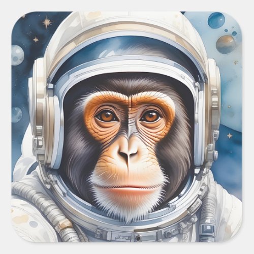 Sweet Monkey Astronaut in Outer Space Portrait Square Sticker