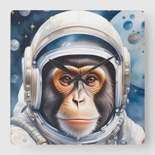 Sweet Monkey Astronaut in Outer Space Portrait Square Wall Clock