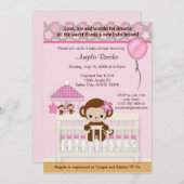 Sweet MONKEY Baby Shower Invitation SM-K pink (Front/Back)