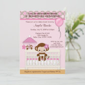 Sweet MONKEY Baby Shower Invitation SM-K pink (Standing Front)