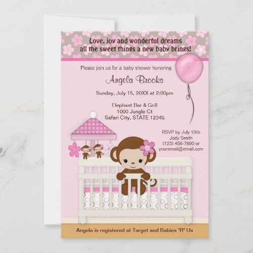 Sweet MONKEY Baby Shower Invitation SM-K pink