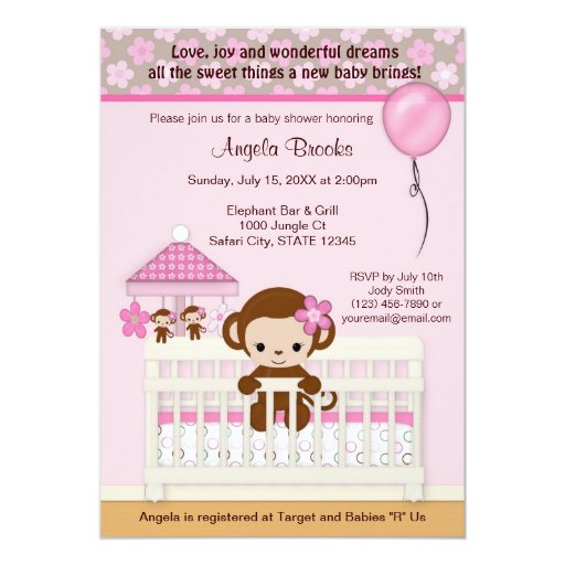 Pink Monkey Baby Shower Invitations 5