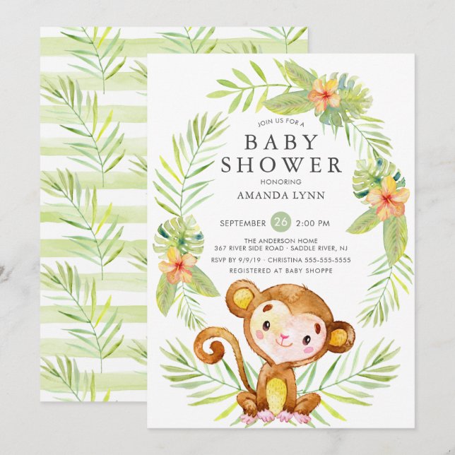 Sweet Monkey Boy Baby Shower Invitation (Front/Back)