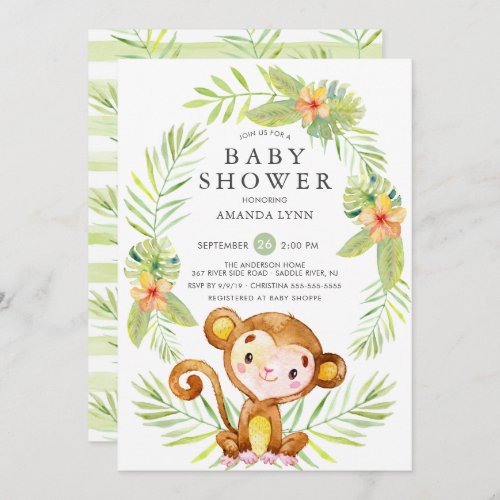 Sweet Monkey Boy Baby Shower Invitation