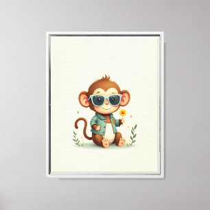 Sweet Monkey Flower Framed Nursery Art Canvas Print