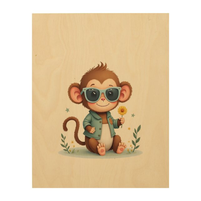 Sweet Monkey Flower Whimsical Wood Art (Front)