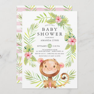 Sweet Monkey Girl Baby Shower Invitation