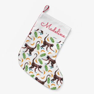 Sweet Monkeys Juggling Bananas Add Your Name Small Christmas Stocking