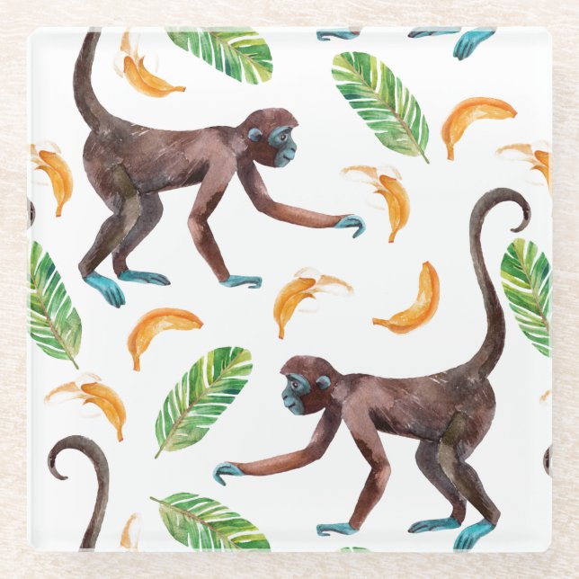 Sweet Monkeys Juggling Bananas Glass Coaster (Front)