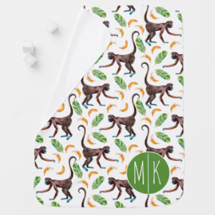 Sweet Monkeys Juggling Bananas   Monogram Receiving Blanket