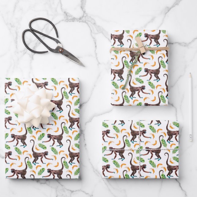 Sweet Monkeys Juggling Bananas Wrapping Paper Sheets (Front)