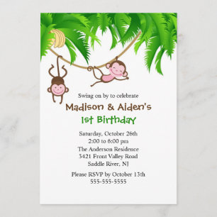 Sweet Monkeys Twins Birthday Invitation