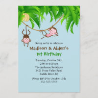 Sweet Monkeys Twins Birthday Invitation