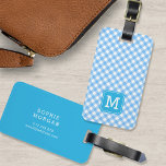 Sweet Monogram Baby Blue Gingham Luggage Tag<br><div class="desc">Travel in style with this sweet monogram luggage tag featuring a blue square against a baby blue gingham pattern on the front with a match blue back side. Personalize it by replacing the placeholder text. For more options such as to change the font and it's size/color or the spacing between...</div>