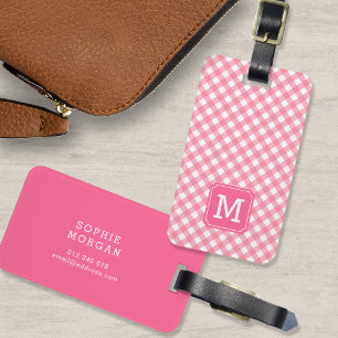 Sweet Monogram Baby Pink Gingham Luggage Tag