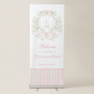 Sweet Monogram Crest with Blush Pink Bows Retractable Banner