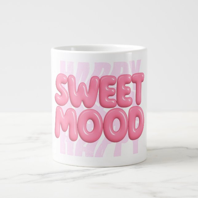 Sweet Mood Pink Bubble Lettering Cute Aesthetic  Giant Coffee Mug (Front)