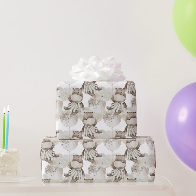 Sweet Moon Dreams Hippo, Sparkle Balloons Wrapping Paper (Party Gifts)
