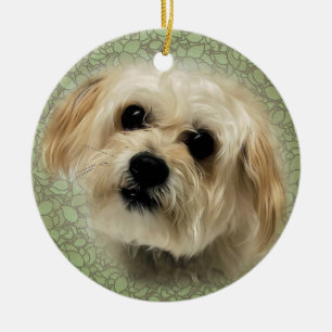 Sweet Morkie Puppy Dog Round Christmas Ornament