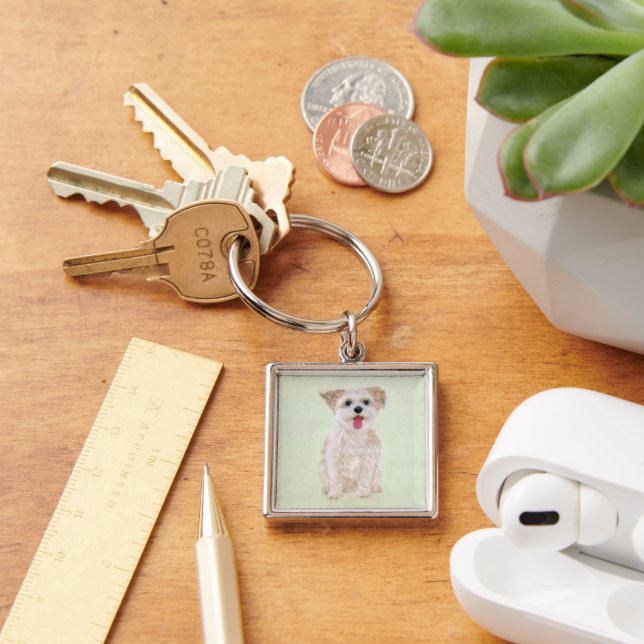 Sweet Morkie Square Keychain (Desk)