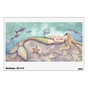 Sweet Mother and Baby Mermaid Fantasy Art Wall Dec Sticker