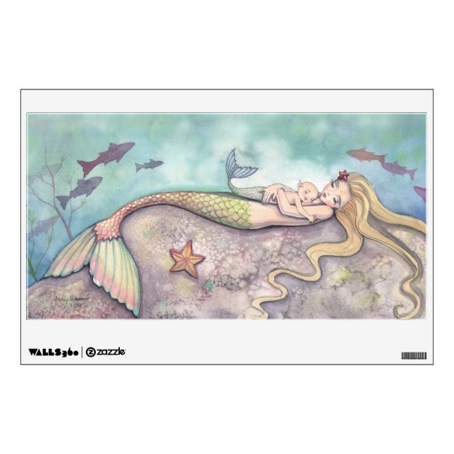 Sweet Mother and Baby Mermaid Fantasy Art Wall Dec Wall Sticker (Front)
