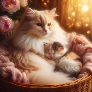 Sweet Mother Cat & Kitten - Mother's Day Keychain