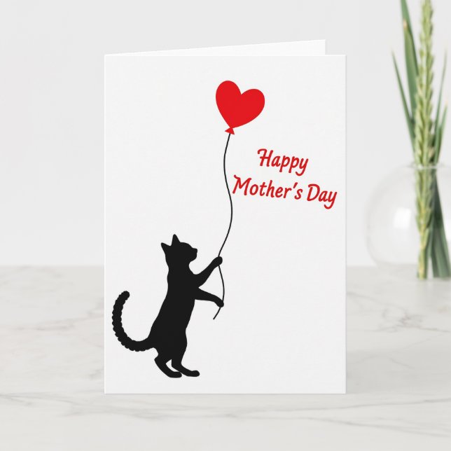 Sweet Mothers Day Balloon Cat Card (Front)