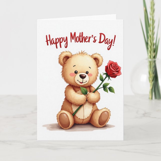 Sweet Mothers Day Bear Rose Card (Front)