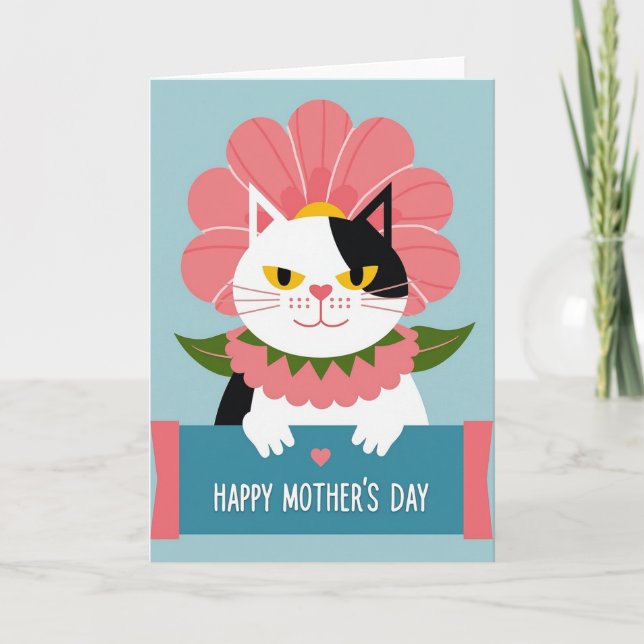 Sweet Mothers Day Blossom Cat Card (Front)