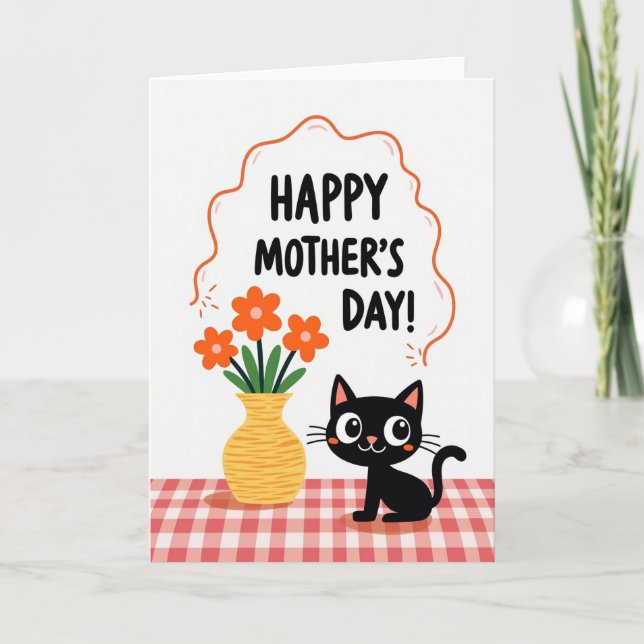 Sweet Mothers Day Bouquet Cat Card (Front)